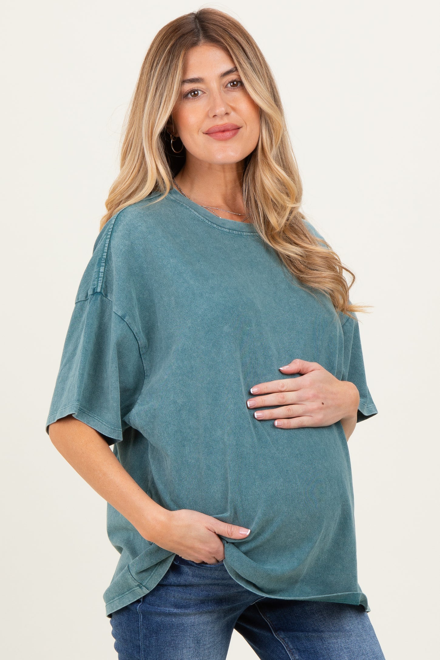 Dark Teal Oversized Mineral Wash Maternity T-Shirt