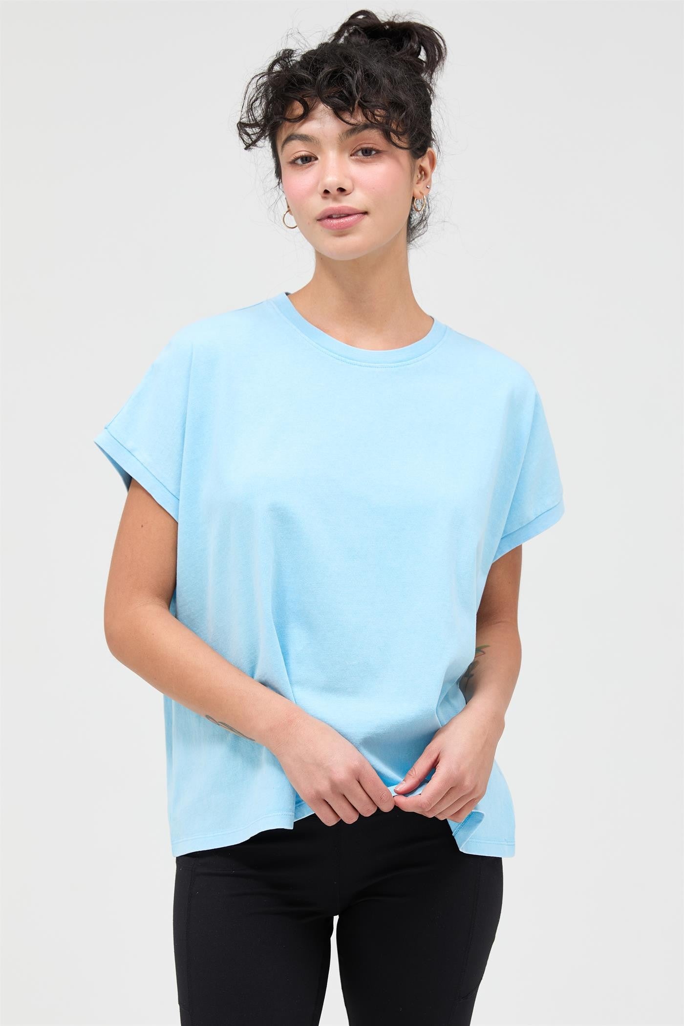 Light Blue Mineral Wash Boxy Fit Maternity T-Shirt