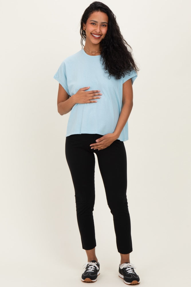 Light Blue Mineral Wash Boxy Fit Maternity T-Shirt