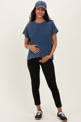 Navy Mineral Wash Boxy Fit Maternity T-Shirt