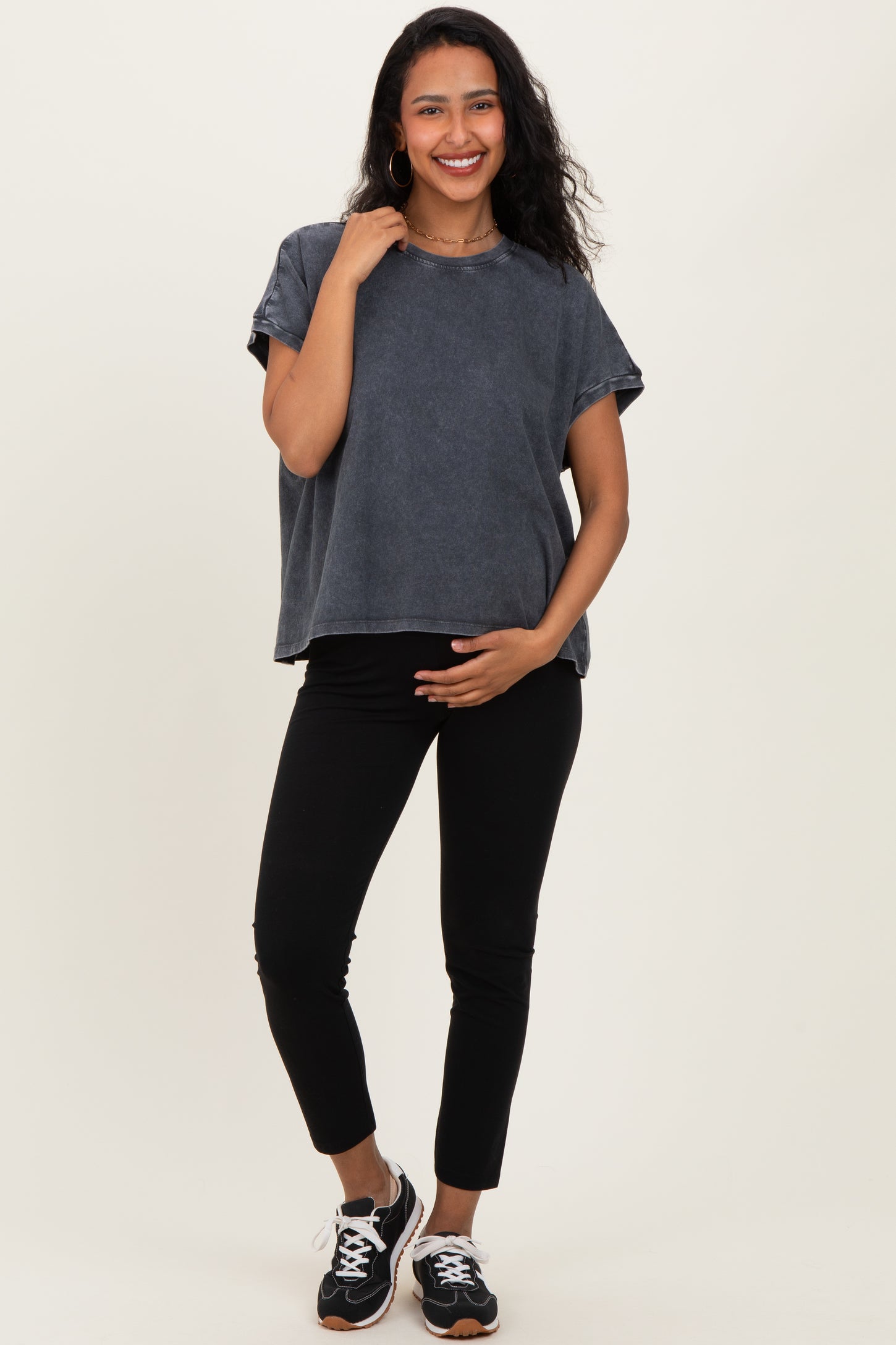 Charcoal Mineral Wash Boxy Fit Maternity T-Shirt