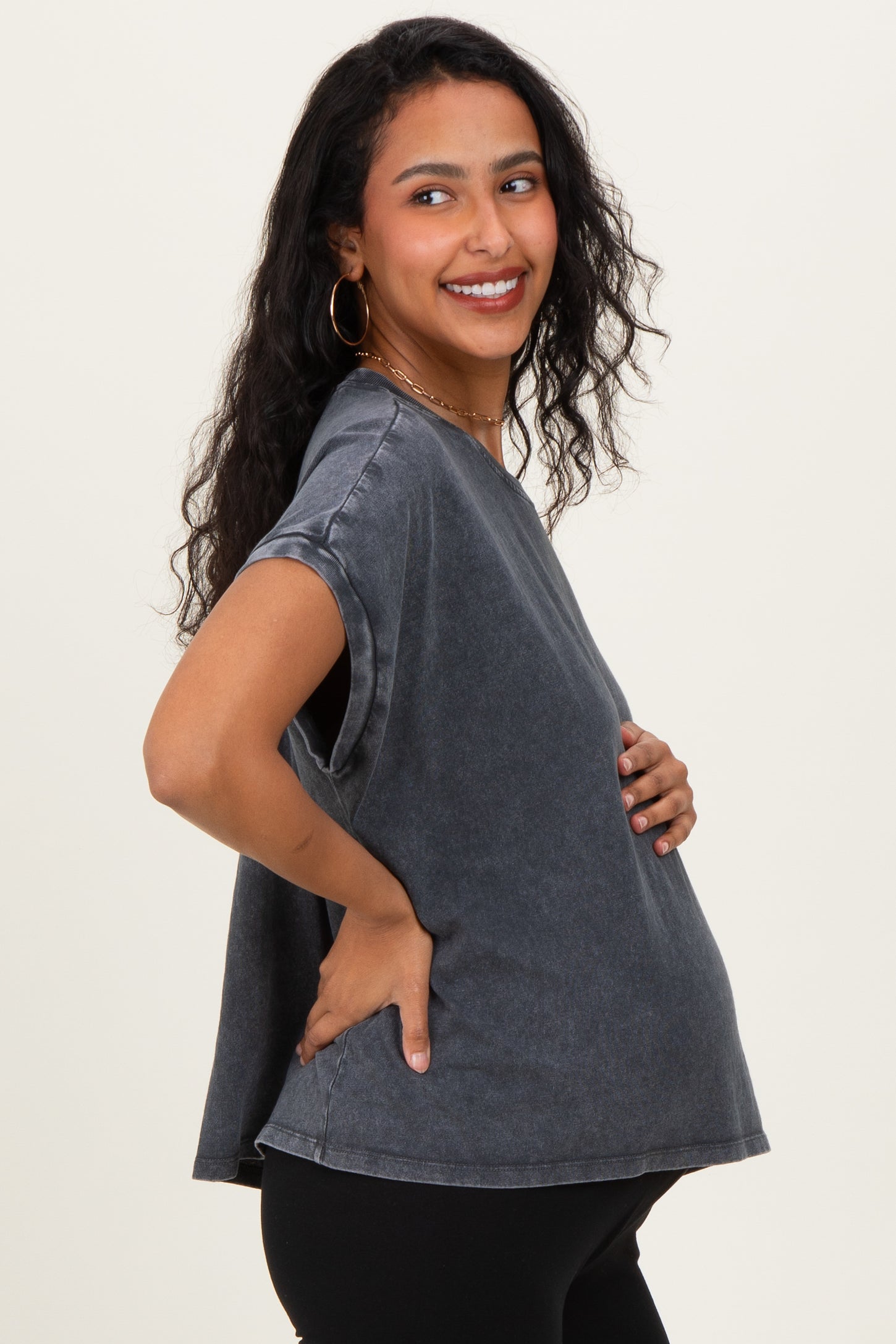 Charcoal Mineral Wash Boxy Fit Maternity T-Shirt