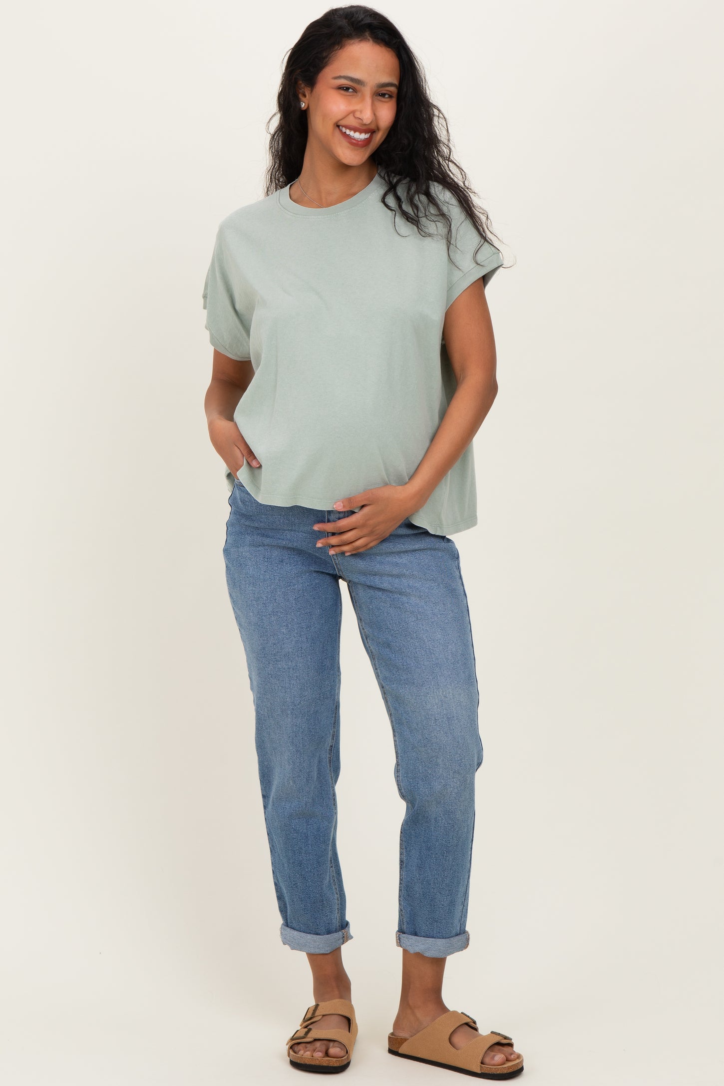 Sage Mineral Wash Boxy Fit Maternity T-Shirt