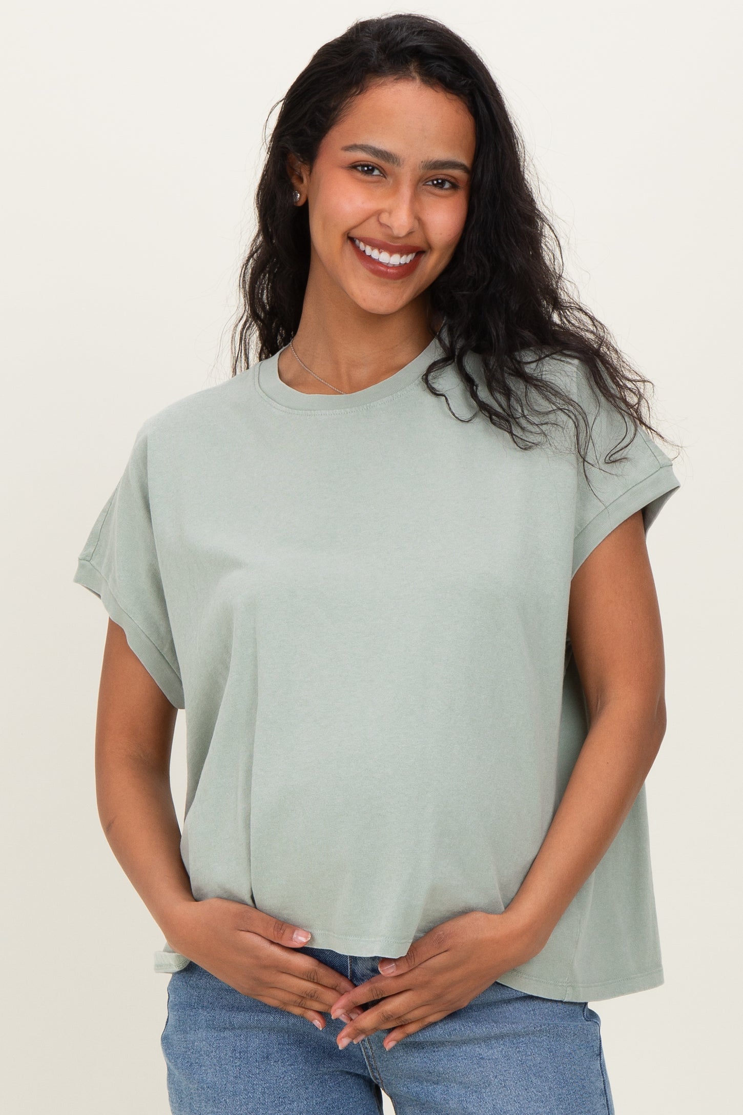 Sage Mineral Wash Boxy Fit Maternity T-Shirt