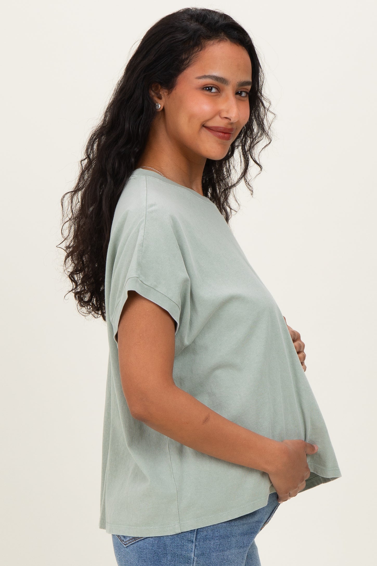 Sage Mineral Wash Boxy Fit Maternity T-Shirt