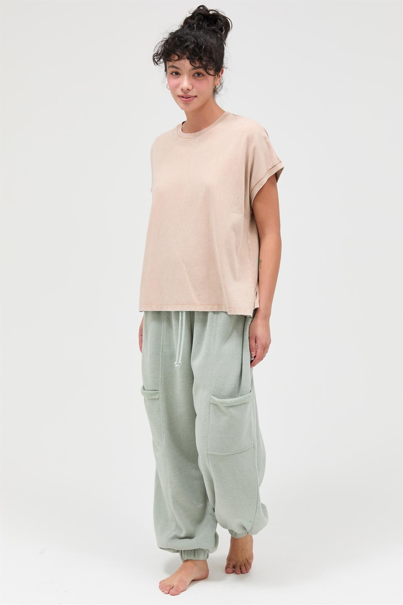 Taupe Mineral Wash Boxy Fit T-Shirt