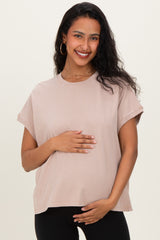 Taupe Mineral Wash Boxy Fit Maternity T-Shirt