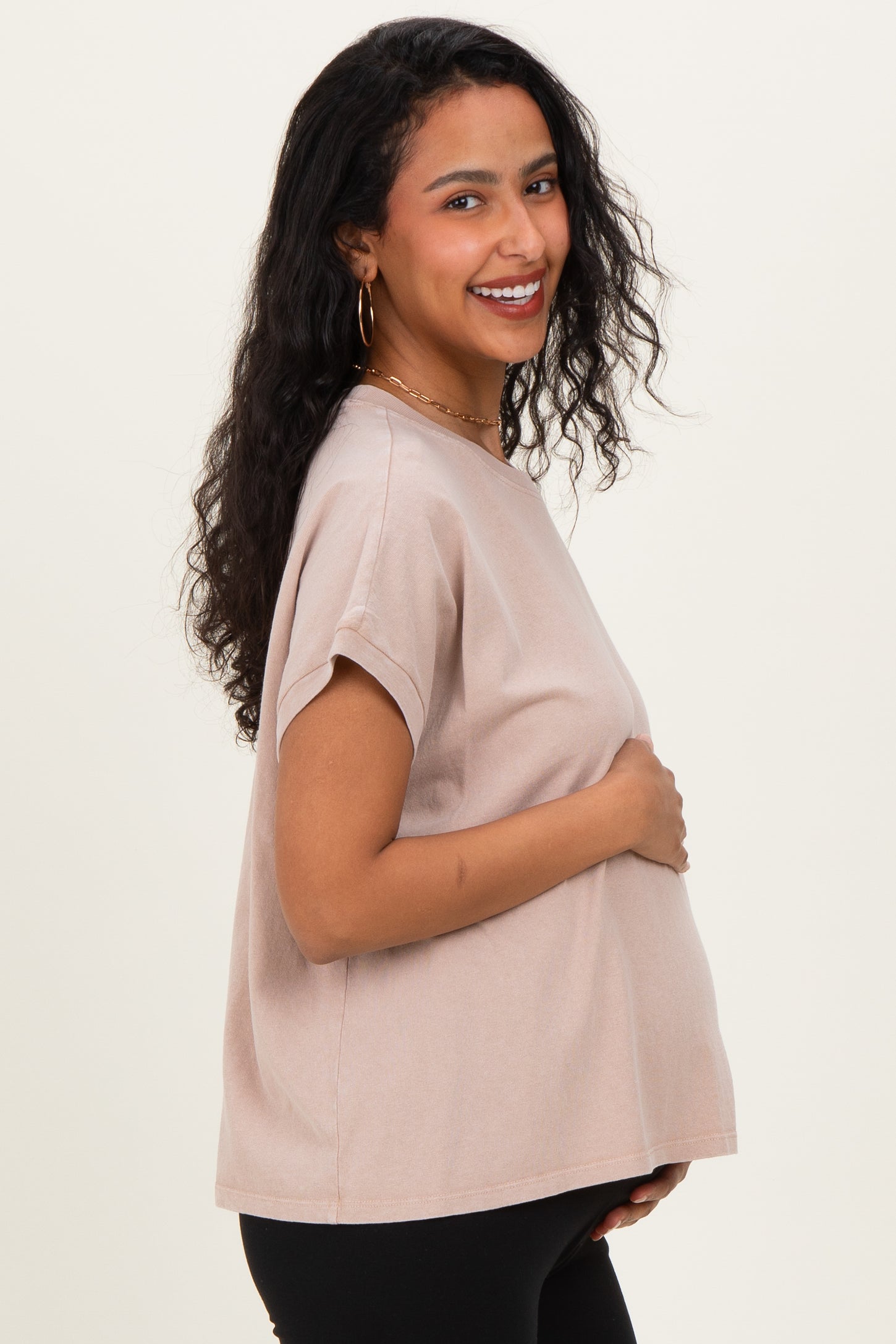 Taupe Mineral Wash Boxy Fit Maternity T-Shirt