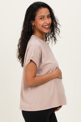 Taupe Mineral Wash Boxy Fit Maternity T-Shirt