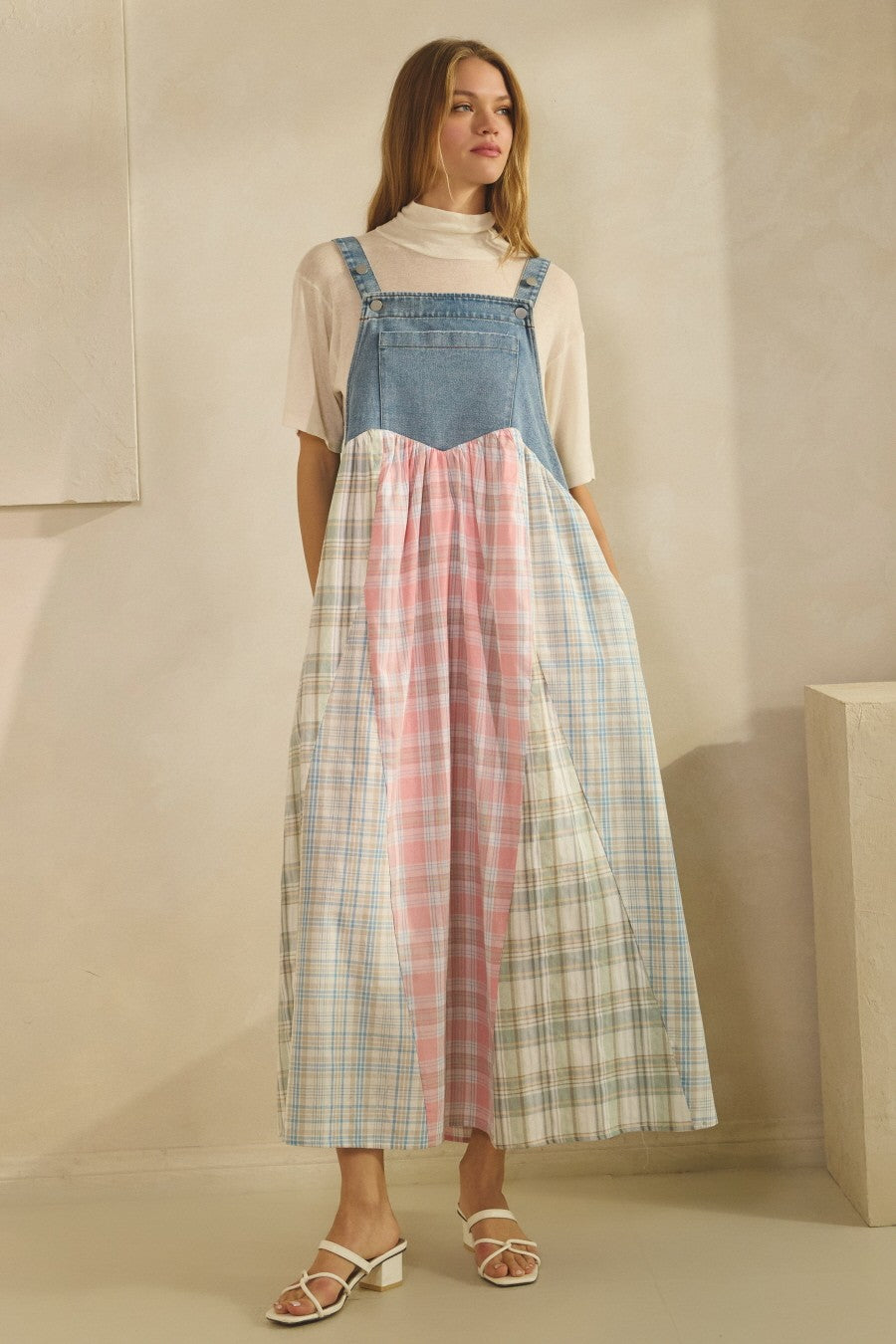 Multicolor Plaid Overall Maxi Dress