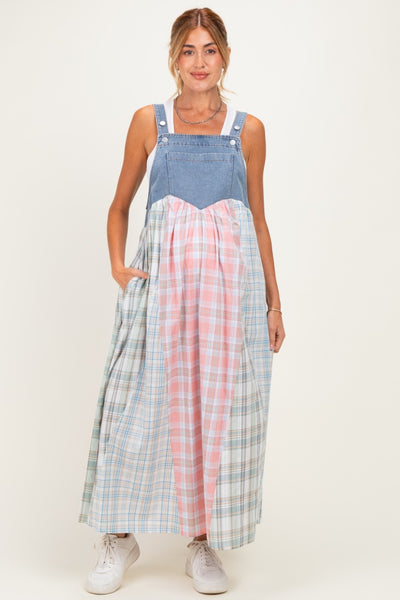 pink plaid overall dress Multicolor Plaid Overall Maternity Maxi Dress – PinkBlush