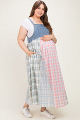 Multicolor Plaid Overall Maternity Plus Maxi Dress