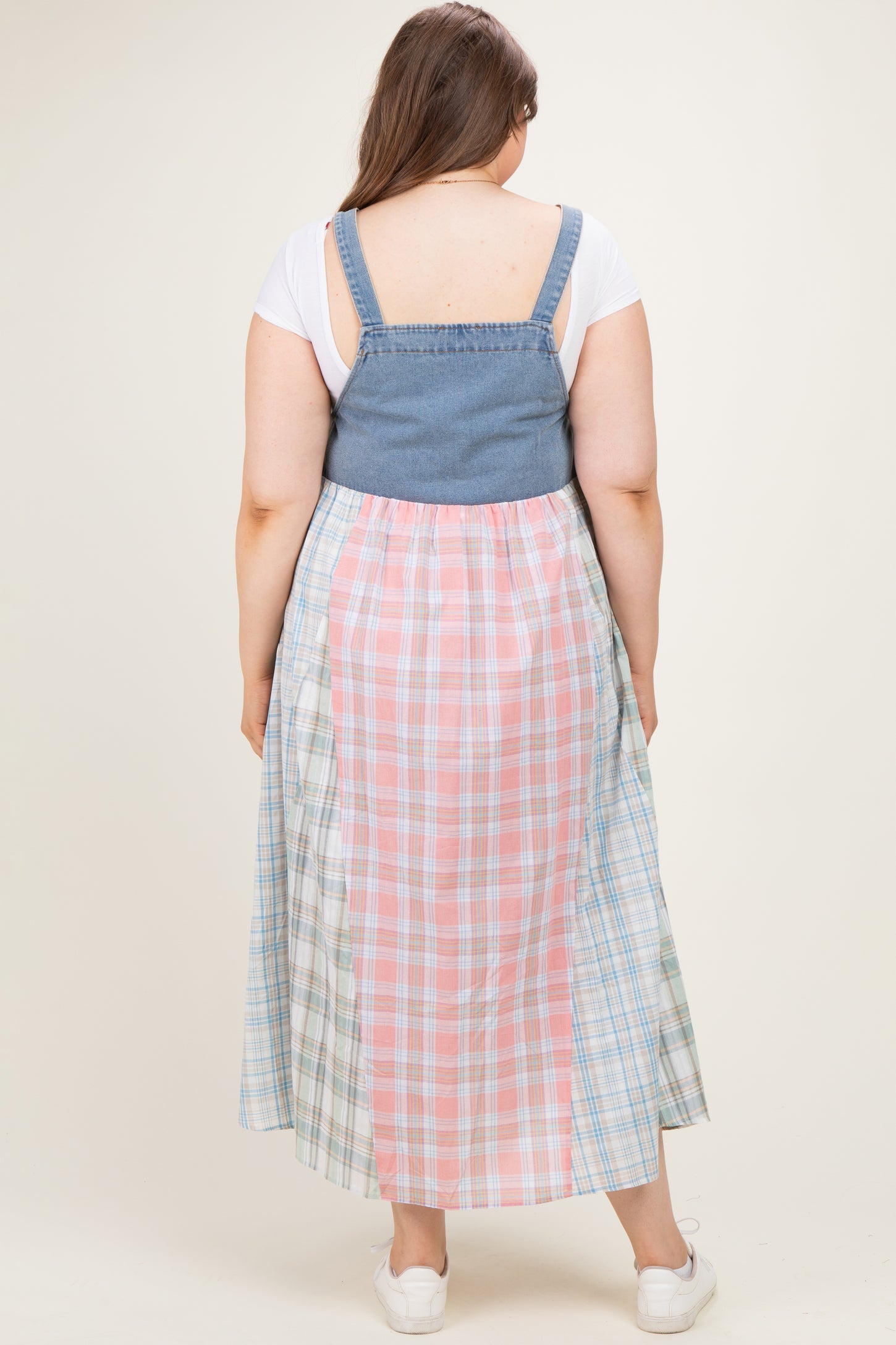 Multicolor Plaid Overall Maternity Plus Maxi Dress