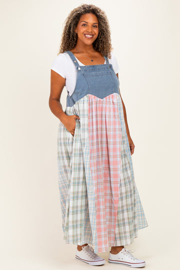 Multicolor Plaid Overall Plus Maxi Dress