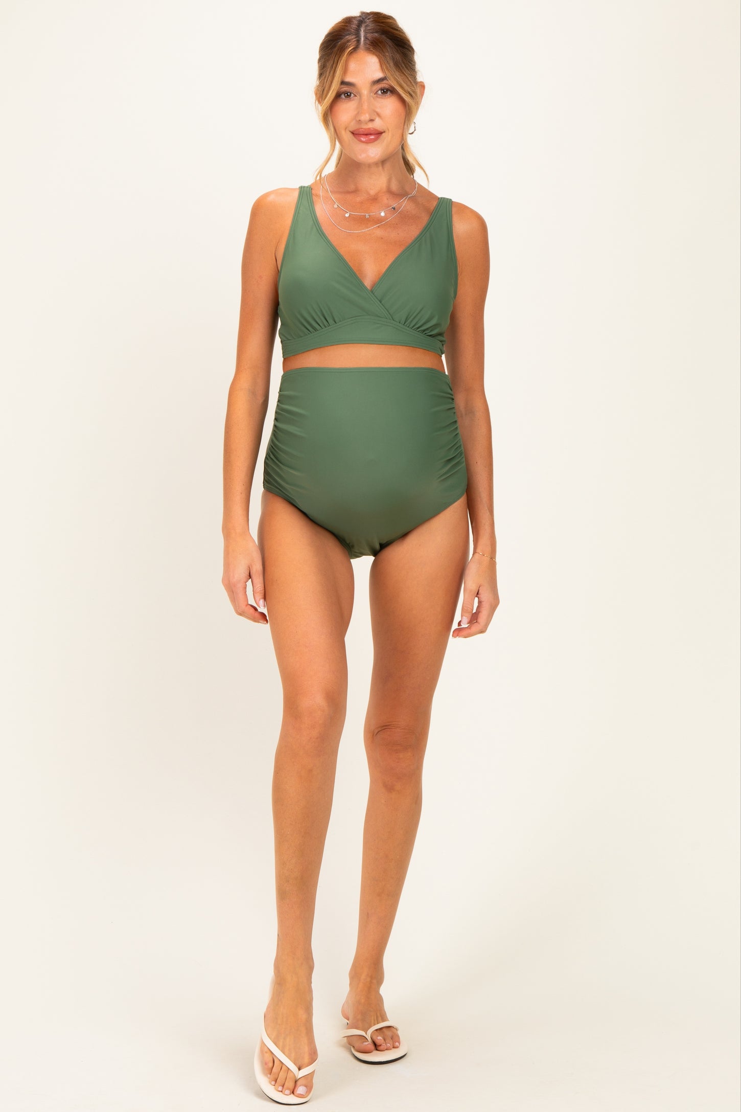 Olive Green High Waist Maternity Bikini Set