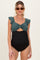 Olive Two Tone Ribbed Front Tie Cutout Ruched Maternity Swimsuit