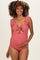 Pink Ribbed Front Tie Cutout Ruched Maternity Swimsuit