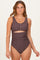 Brown Scalloped Cutout Ruched One Piece Swimsuit