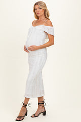 Ivory Off Shoulder Lace Knit Maternity Midi Dress