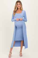 Blue Ribbed Cardigan 2 Piece Maternity Set