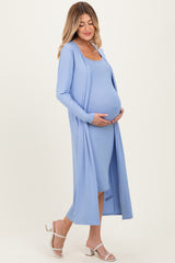 Blue Ribbed Cardigan 2 Piece Maternity Set