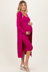 Magenta Ribbed Cardigan 2 Piece Maternity Set