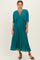 Teal Pleated V Neck Maxi Dress