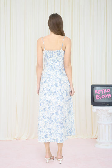 Light Blue Floral Sleeveless Midi Dress