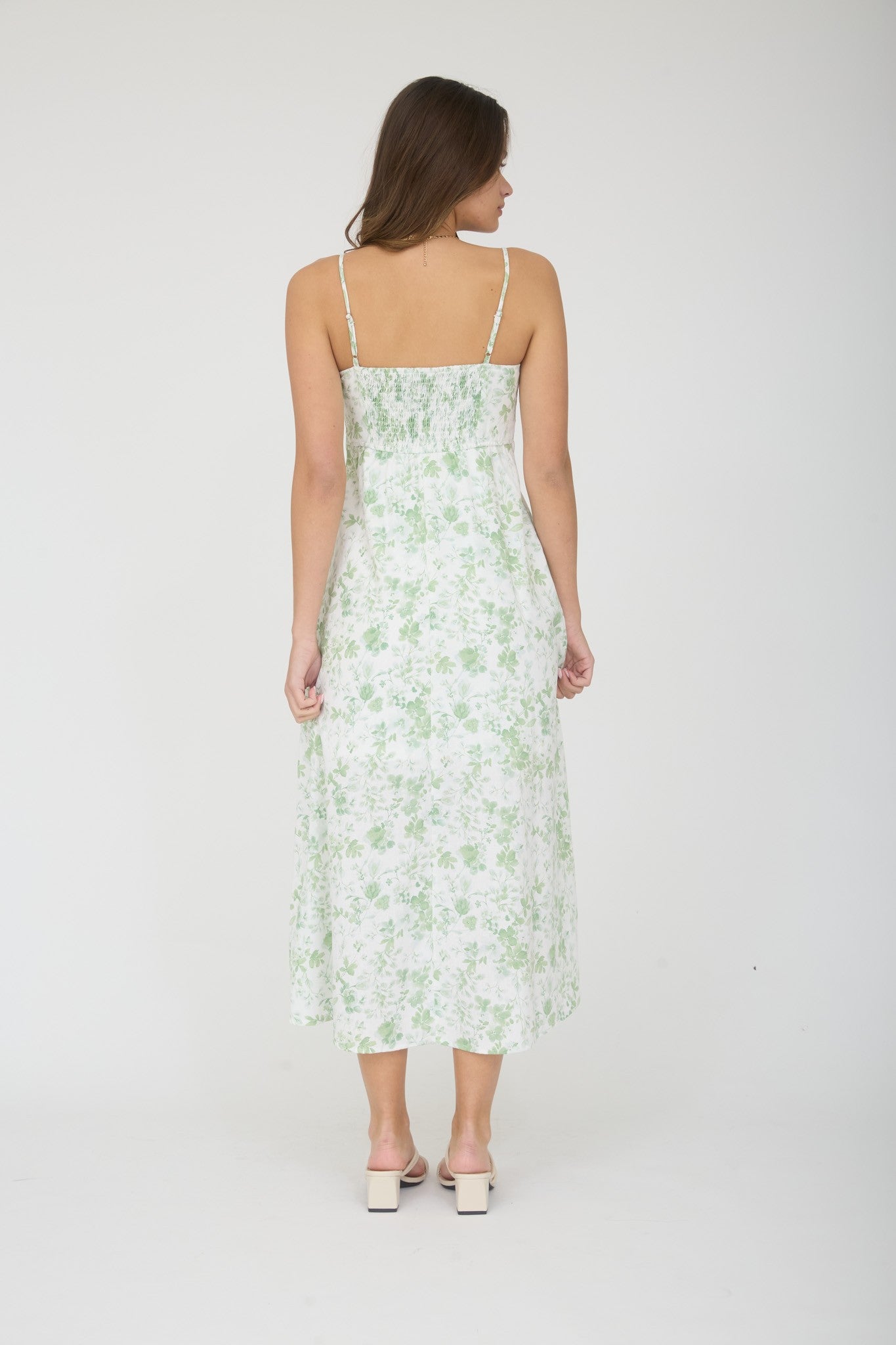 Light Green Floral Sleeveless Midi Dress – PinkBlush