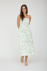 Light Green Floral Sleeveless Maternity Midi Dress