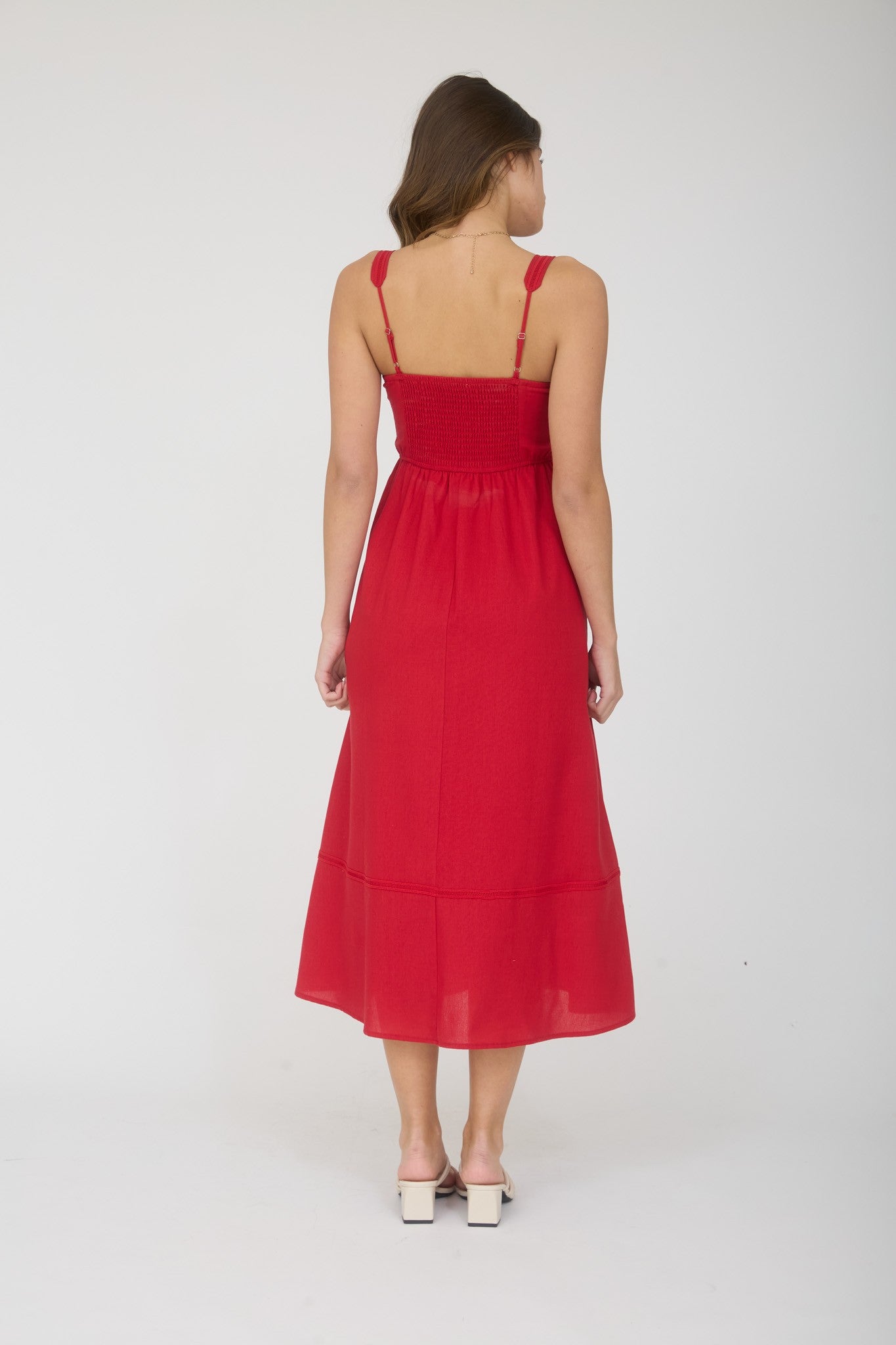 Red Linen Blend Sleeveless Midi Dress