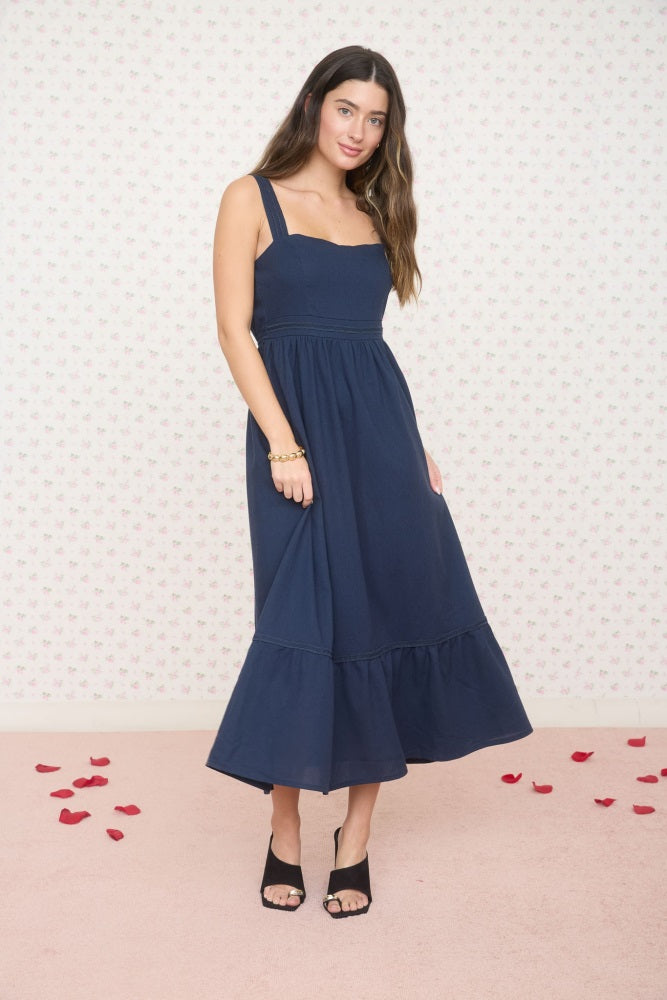 navy linen midi dress Loose Linen Midi Dress, Summer Midi Dress, Navy Blue Linen Dress, Linen Dress with Pockets, Pleated Linen Dress, Linen Dress for Women, L / Moroccan