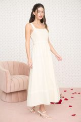 Ivory Linen Blend Sleeveless Midi Dress