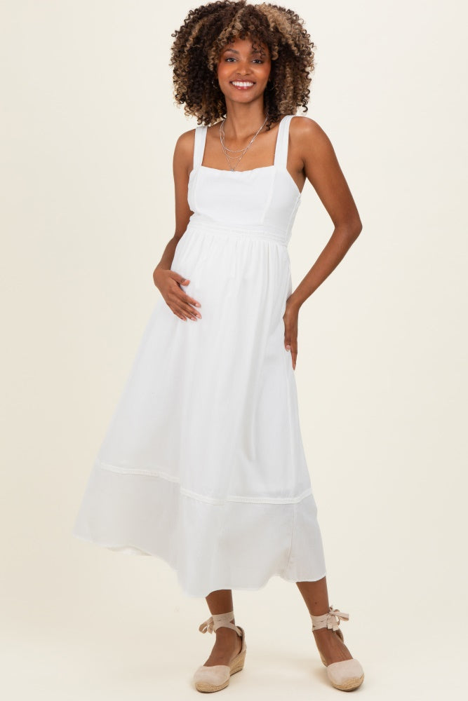 Ivory Linen Blend Sleeveless Maternity Midi Dress – PinkBlush