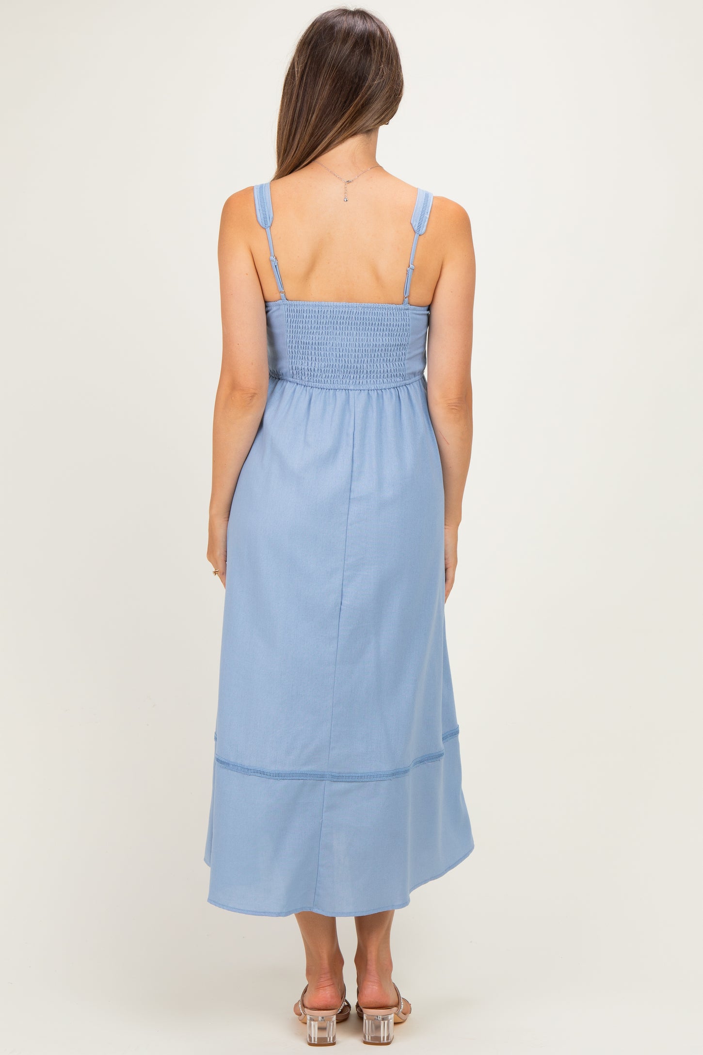 Dusty Blue Linen Blend Sleeveless Maternity Midi Dress – PinkBlush