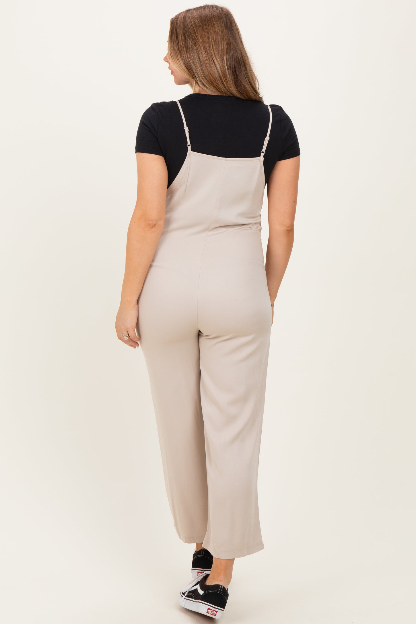 Sand Beige Wide Leg Maternity Jumpsuit