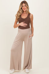 Ash Mocha Smocked Waist Wide Leg Maternity Pants