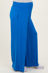 Blue Smocked Waist Wide Leg Maternity Pants
