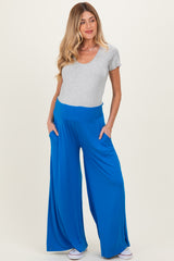 Blue Smocked Waist Wide Leg Maternity Pants