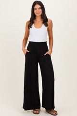 Black Smocked Waist Wide Leg Pants