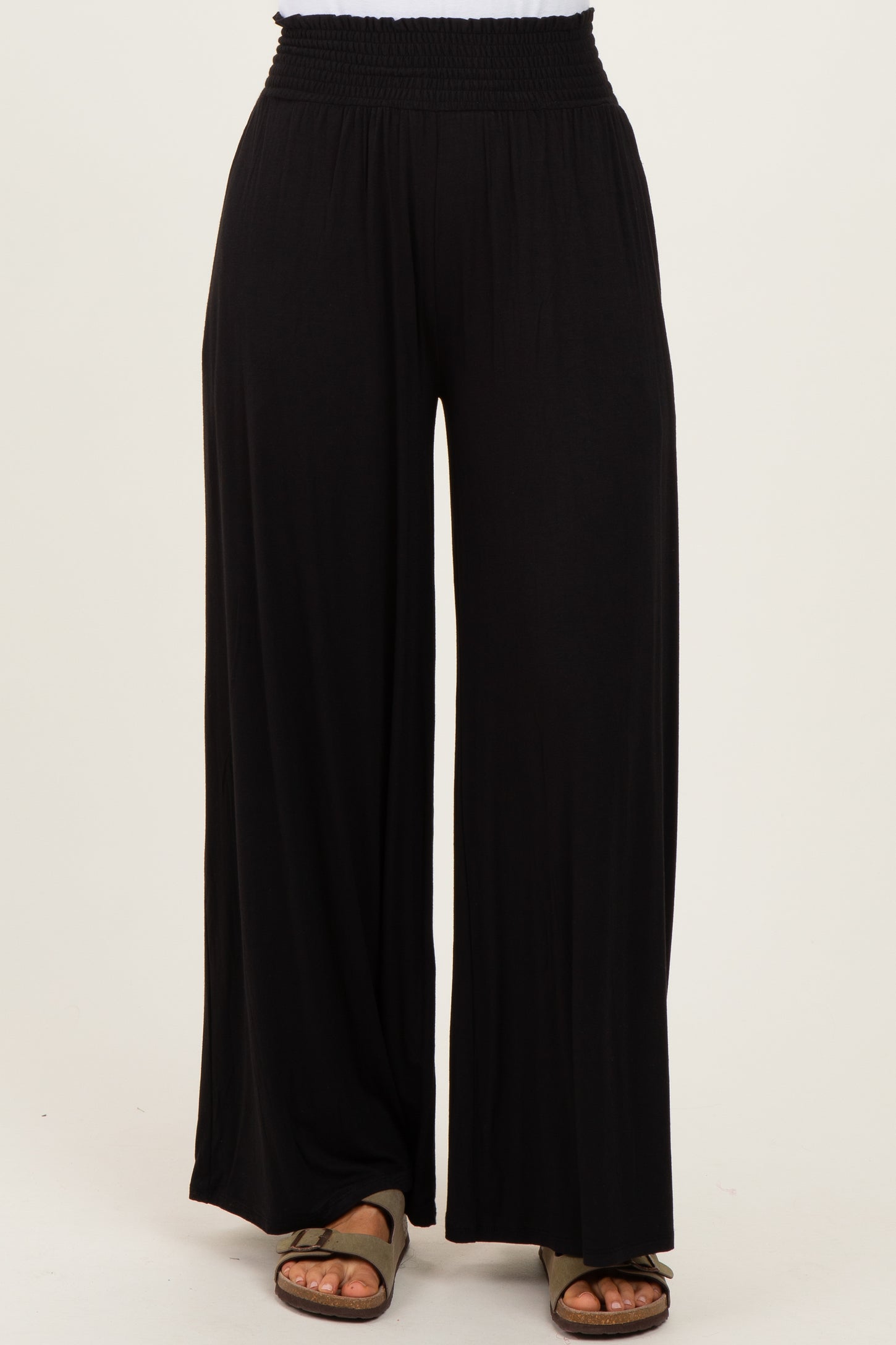 Black Smocked Waist Wide Leg Pants