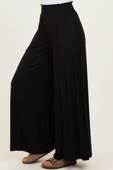 Black Smocked Waist Wide Leg Pants