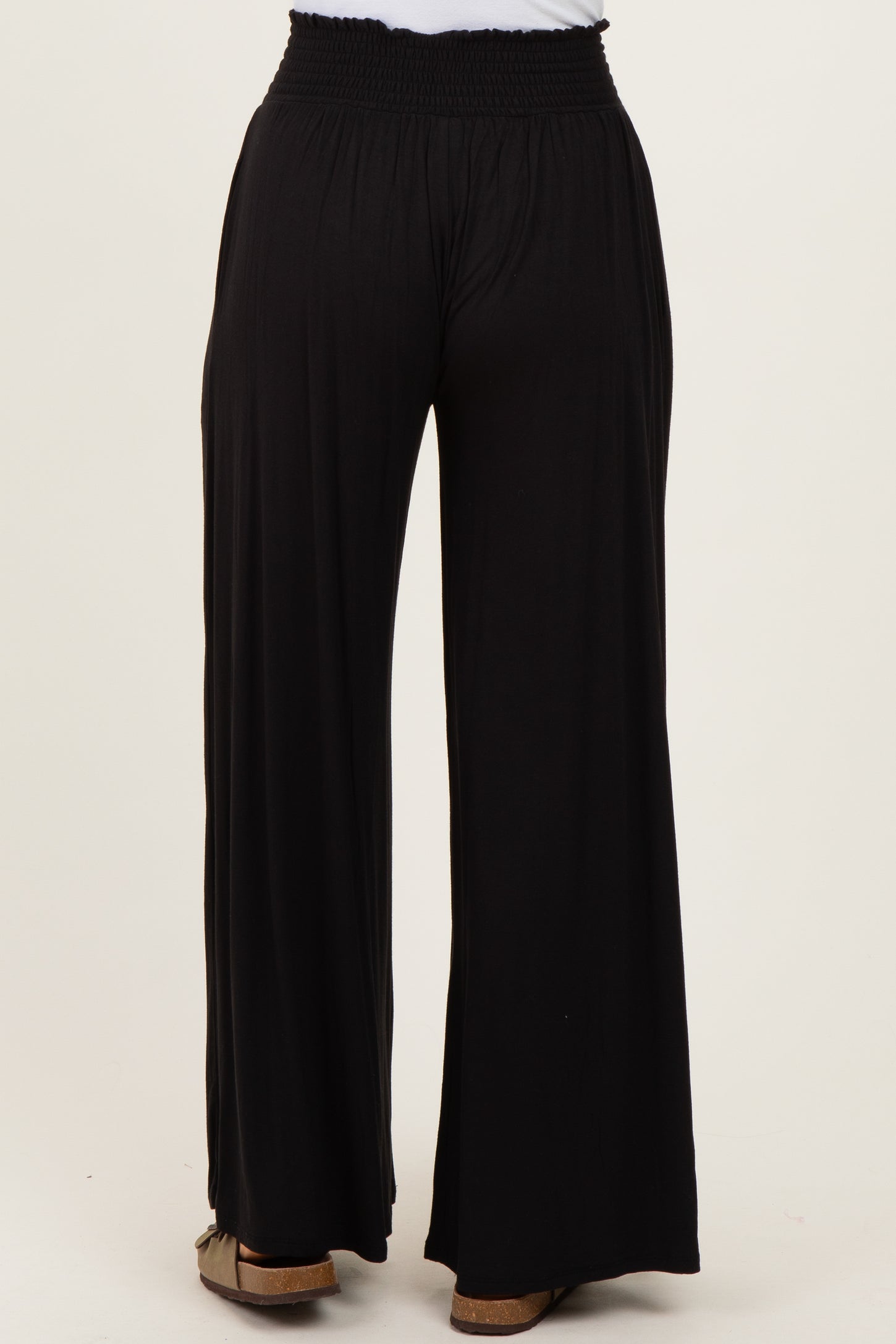 Black Smocked Waist Wide Leg Pants