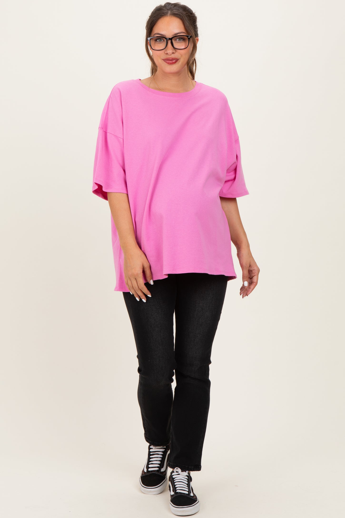 Candy Pink Cotton Oversized Maternity Tee