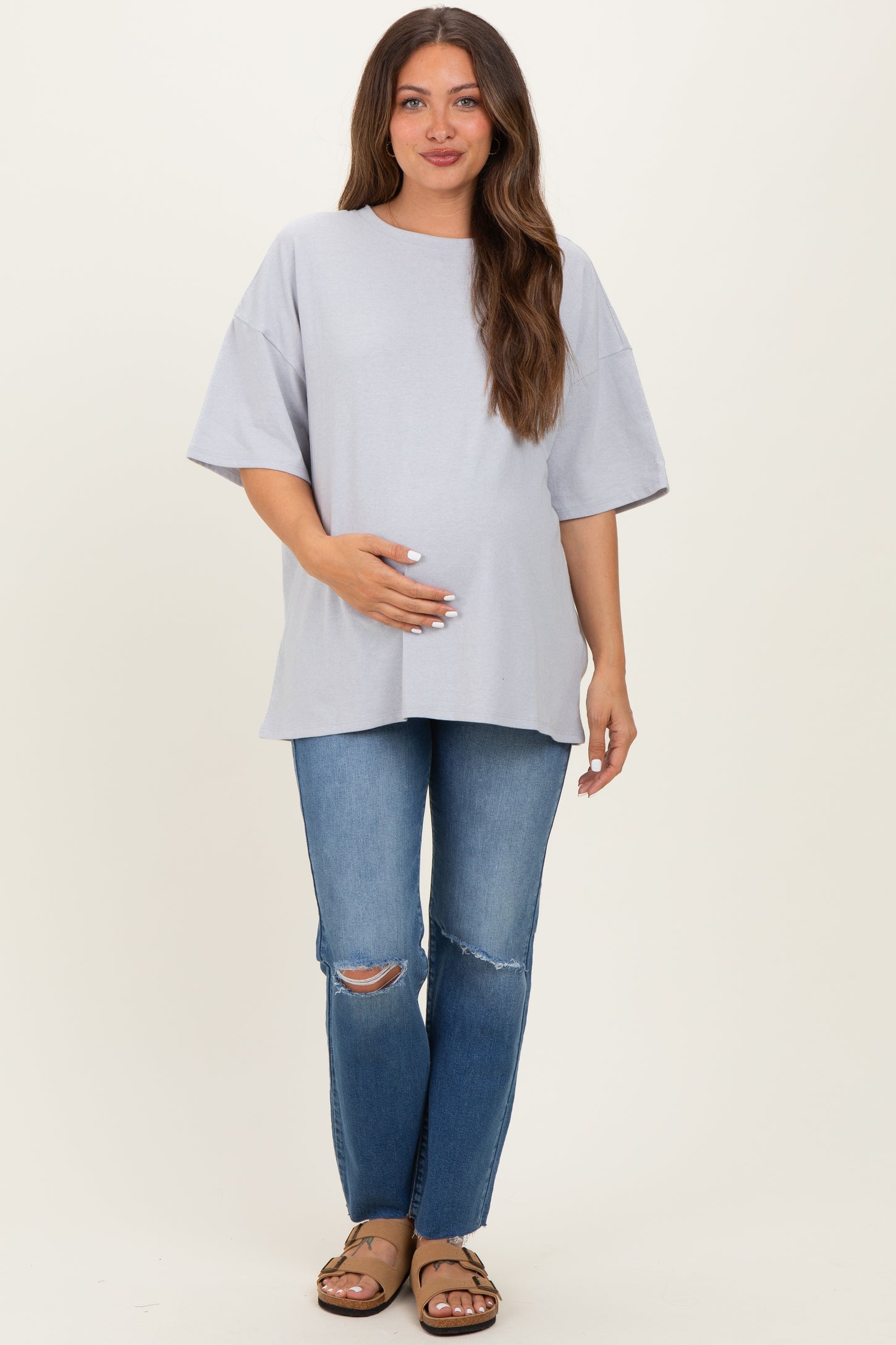 Heather Grey Cotton Oversized Maternity Tee