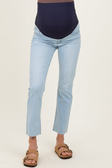 Light Blue Slim Fit Raw Hem Maternity Jeans