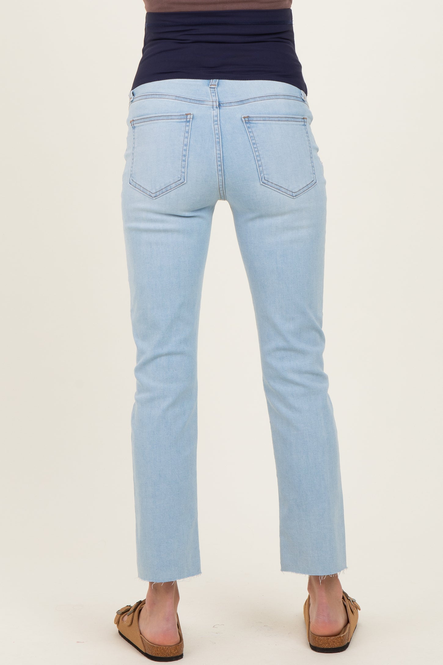Light Blue Slim Fit Raw Hem Maternity Jeans