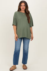 Light Olive Cotton Oversized Maternity Tee
