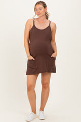 Brown Racerback Maternity Romper Dress
