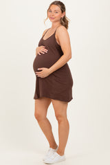 Brown Racerback Maternity Romper Dress